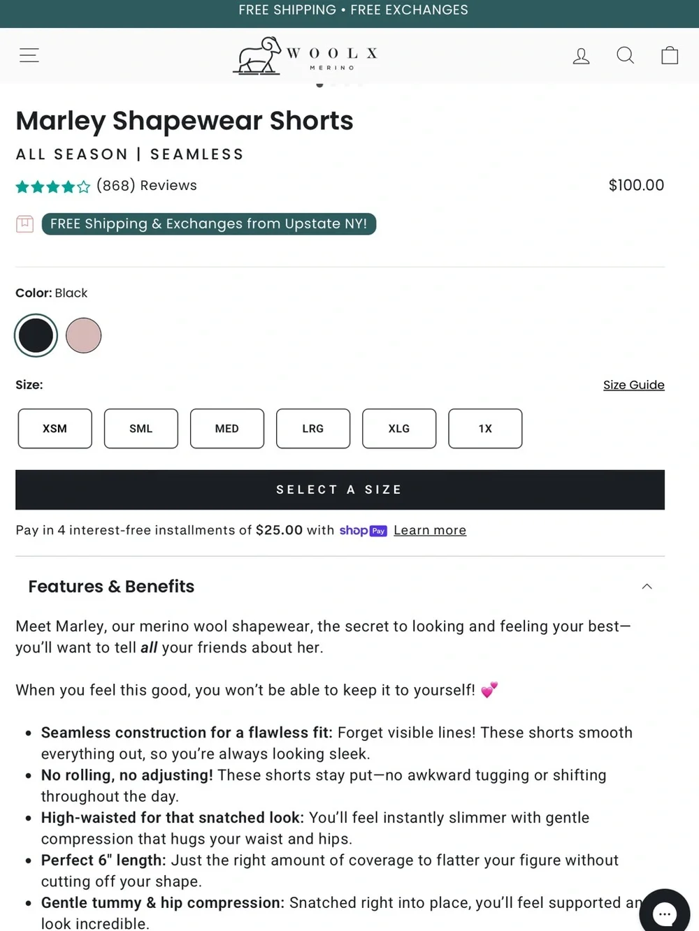Woolx Marley Shapewear Shorts ALL SEASON | SEAMLESS Beige Size Medium